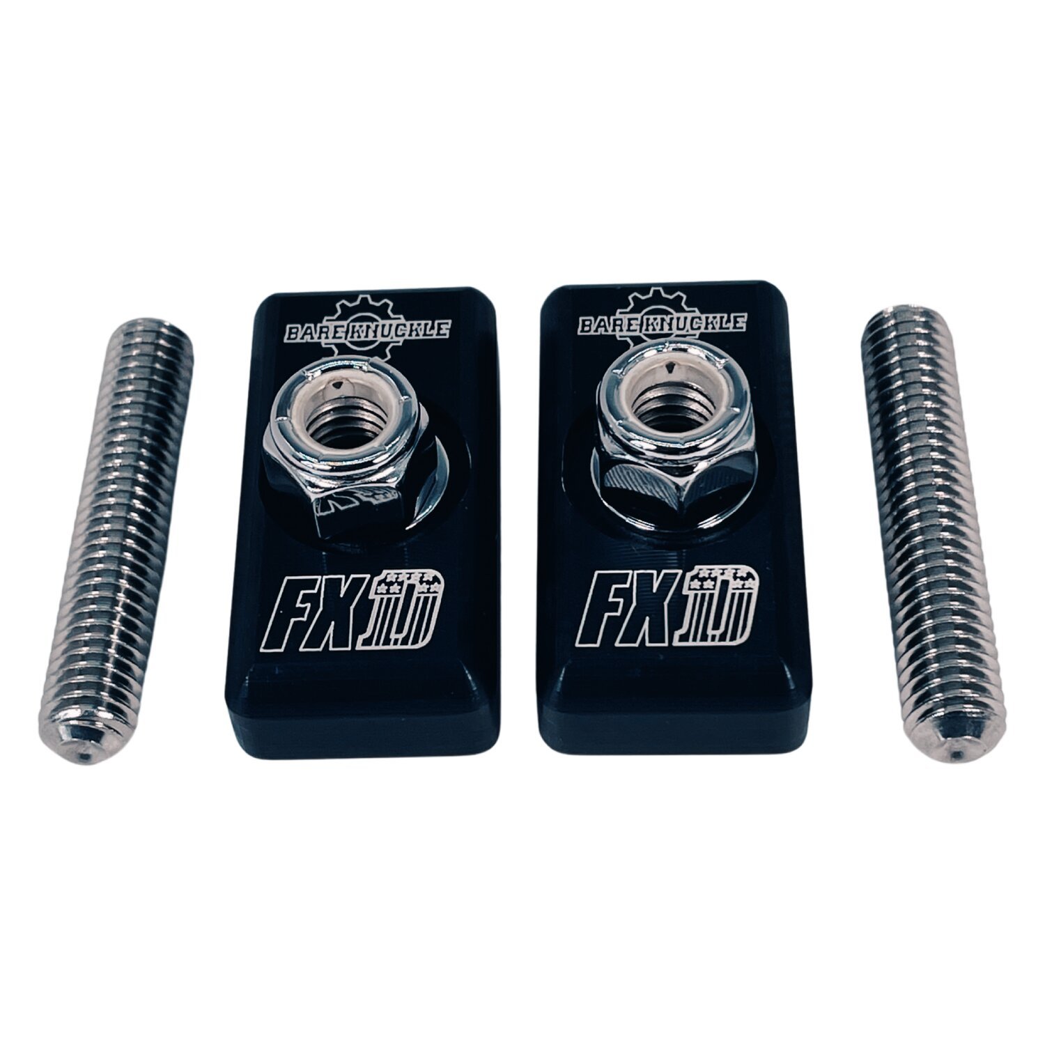 Bare Knuckle Performance, Axle adjuster plate kit. FXD logo