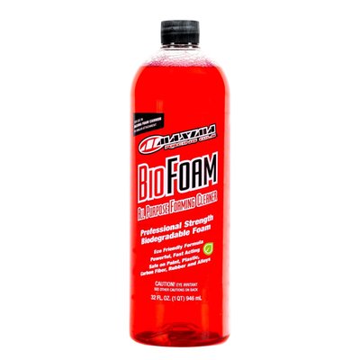 946cc bottle. 
Designed for use in the Maxima Foam Cannon (separately available as 700998, or other adjustable sprayers) and a pressure washer. Can be used full strength as a degreaser or diluted 10:1 as an all-purpose cleaner for use on nearly all surfaces. 
Ultra-stable foam stays in place and works quickly to penetrate dirt, oil and other debris. Tough on dirt but compatible with metals, alloys, paint, plastic, chrome, anodized surfaces, rubber and carbon fiber. Advanced micro chemistry protects aluminum, magnesium and alloys. Fast-acting cleaning agents lifts away dirt while scrubbing grime and oil based deposits. Specially engineered surfactants lower surface tension, allowing better penetration and wetting of solids. Can be used at full strength as a heavy-duty cleaner/degreaser or diluted 10:1 to be used as an all-purpose cleaner.  
- Perfect for use with 700998 Foam Cannon 
- Surface tenacious, thick foam clings to the surface 
- Easy removable with water 
- 100% biodegradable 
- Can be diluted 10:1 as an all-purpose cleaner 
- Advanced micro chemistry protects metal and alloys 
- Contains no VOCs, harmful acids, CFCs or solvents 
- Non flammable 
- Non toxic 