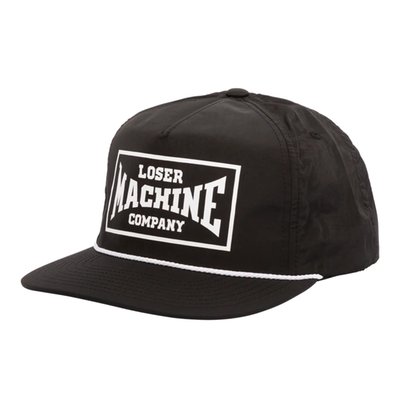 The Loser Machine cap is an unstructured nylon 5-panel snapback that blends comfort and style. With a printed logo on the front and a braided visor rope, this cap makes a standout statement. Featuring LMC woven label branding, it’s perfect for any adventure and a must-have for those who embrace the vibe!