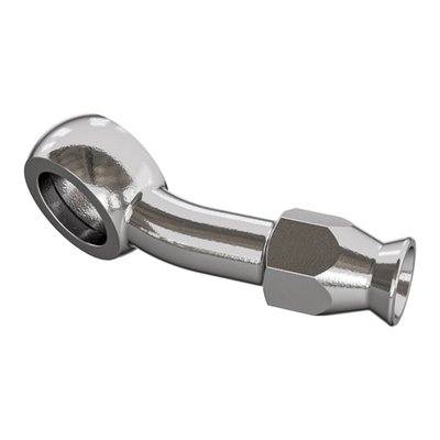 20 degrees angled banjo fitting in high polished stainless steel for use with a 3/8" or M10 bolt.
Used in combination with Goodridge Hide-A Line brake lines