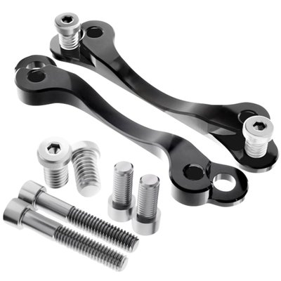 Black anodized aluminum with stainless hardware. Required to install a stock 58900582 (steel) or 58900624 (forged carbon) 24-25 H-D Touring front fender onto a Kraus 988604/988362/988984 KR8 Inverted Front End Kit. 
When using a pre-2024 front fender this kit is not required. 
This kit includes all installation hardware that is needed for a successful install. 

