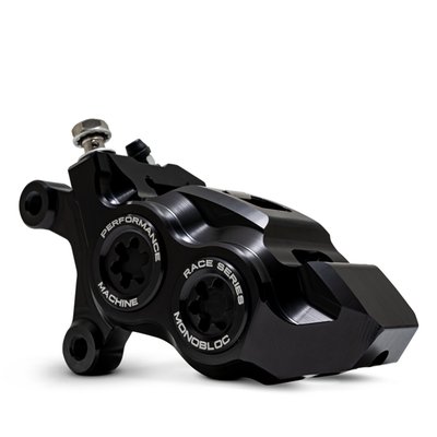 Black anodized finish.
CNC machined from a single piece of solid billet aluminum. The four differential bore large diameter pistons, combined with the extra rigidity of a monobloc design, provide a staggering 20% increase in stopping power over OEM calipers. Race Series machined billet bore caps with anodized finish and laser engraved Performance Machine logo provide additional style to go with the substantial performance upgrades.
- One-piece monobloc construction provides increased braking performance
- 4-piston differential bore
- 20% better stopping power over OEM calipers
- Compatible with ABS and Non-ABS brake systems
- Works with OEM or aftermarket master cylinders
- Anodized finish for all weather protection
- With 'Performance Machine' engraved bore caps
- Designed for 11.8"/300mm rotors
- Bolt-on to the fork like stock.
Note: See 701526 for matching right side caliper