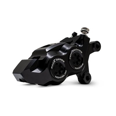 Black anodized finish.
CNC machined from a single piece of solid billet aluminum. The four differential bore large diameter pistons, combined with the extra rigidity of a monobloc design, provide a staggering 20% increase in stopping power over OEM calipers. Race Series machined billet bore caps with anodized finish and laser engraved Performance Machine logo provide additional style to go with the substantial performance upgrades.
- One-piece monobloc construction provides increased braking performance
- 4-piston differential bore
- 20% better stopping power over OEM calipers
- Compatible with ABS and Non-ABS brake systems
- Works with OEM or aftermarket master cylinders
- Anodized finish for all weather protection
- With 'Performance Machine' engraved bore caps
- Designed for 11.8"/300mm rotors
- Bolt-on to the fork like stock.
Note: See 701525 for matching left side caliper