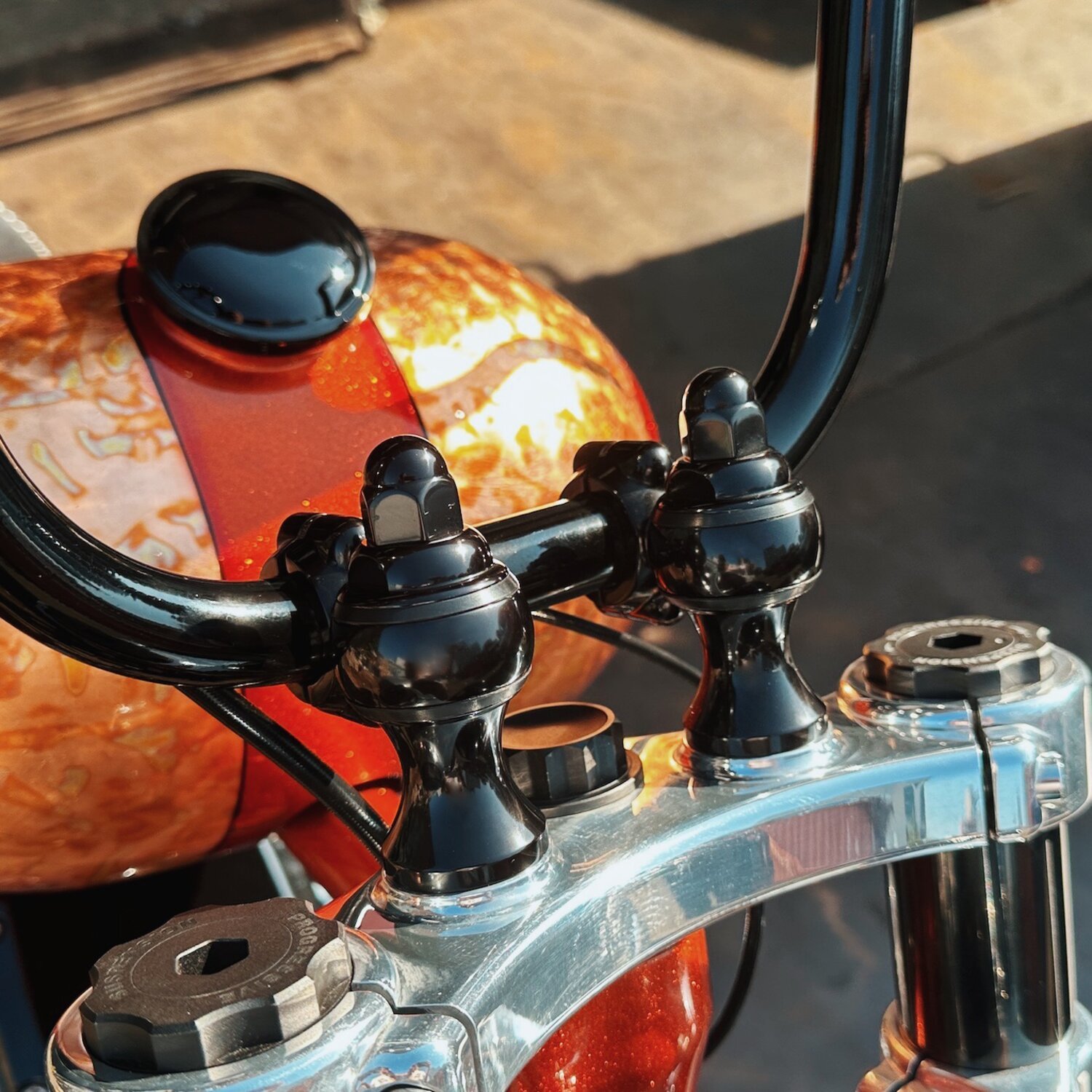 Indian Larry, Throwback Risers. 2" rise, Black, Gloss