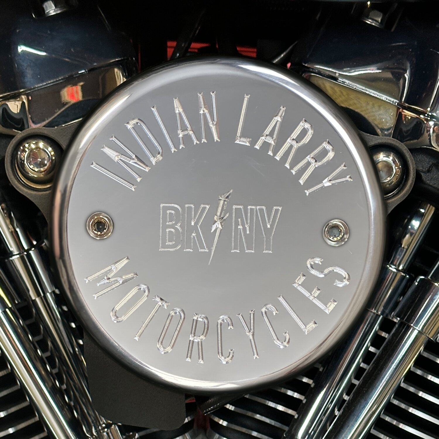 Indian Larry, BK/NY air cleaner cover, Polished