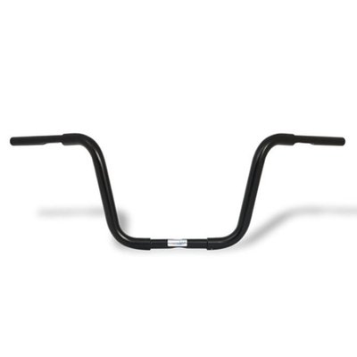 Black powder coated. 
Steel. 
With approval.
3-hole. 
Approx. dimensions: 93cm wide x 25cm high x 19cm pullback x 33cm center width. 
1-1/4" fat Apehanger which is 1" at the riser clamp area and 1" at handlebar controls. 
Note: Check your local MCS dealer or the MCS sales department for exact type of approval and validity on bike model and years on the test report.