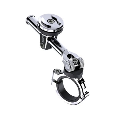 For 1.25" (3.17mm) or 1.50" (3.81mm) handlebars. 
Used to attach your SP Connect™ Phone Case SPC+ with the simple 90 degree 'Twist to Lock' mount, in a vertical or horizontal orientation, to most motorcycle handlebars and allows a 360° mounting option for perfect screen positioning in virtually all circumstances. This CNC machined aircraft grade aluminum mounting bracket has a round 'mounting rod' of 80mm. The head offers up to -40% vibration reduction. Fits handlebar diameters 1.25" (3.17mm) or 1.50" (3.81mm) with included adapters.
- Unlimited positioning with a 360° adjustment option 
- CNC machined from aircraft grade aluminum 
- Mountable in the beveled/conical area of the handlebars 
- Vibration reduction 
- Phone can be fixed in portrait or landscape format 
- With SPC+ mount, will not fit earlier SPC mounts.
Includes: 
1 × Moto Mount 3D 1.50" Chrome
1 × Spacing adapter 1.25" / 31.8 mm
1 × Mounting rod 80 mm
1 × Allen key
