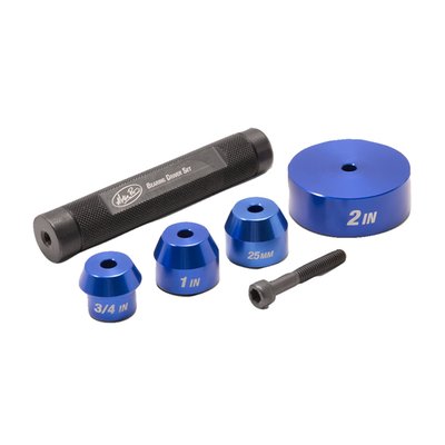 - Designed for use on 00-up H-D models with the late style sealed roller bearings
- Includes 2" O.D. driver, 1", 3/4" and 25mm I.D. drivers
- Adapters can be changed quickly to accommodate a wide range of bearing combinations
- Durable steel handle and anodized aluminum drivers
- Can be used with a hammer or shop press
- Laser etched adapters for easy identification
- Includes convenient molded tray for storage