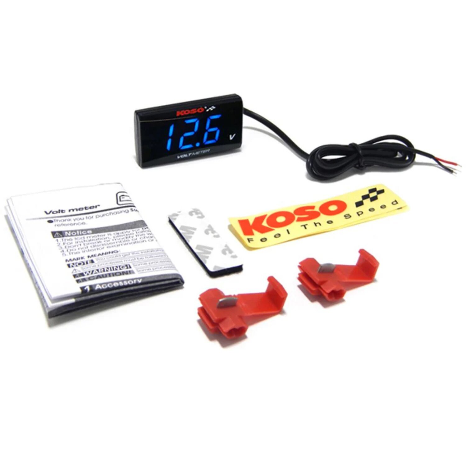 KOSO, Super-Slim digital volt meter. Blue digits, Black