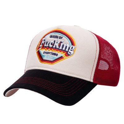 Make a statement with the Queen Kerosin Trucker Cap! The high-quality patch with eye-catching embroidery draws everyone's attention and expresses your personality. The airy mesh material provides comfortable ventilation, while the snapback closure offers a custom fit. Whether for sports, everyday life, or adventures – this cap combines style, comfort, and durability. Ideal for anyone who loves an authentic vintage look and bold statements.