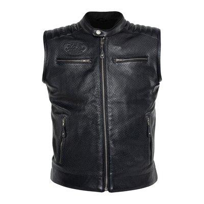 The John Doe Storm leather vest combines classic biker style with functional versatility and high-quality workmanship. Made from robust cowhide (1.1-1.3 mm), it offers an authentic design with well thought-out details for maximum comfort, both on the motorcycle and in everyday life. Thanks to the perforated construction of the leather, the Storm leather vest remains breathable and is therefore also suitable for warmer summer days.
• 100 % cowhide (1.1-1.3 mm) for a durable and high-quality finish.
• Perforated leather areas for better air circulation and optimum comfort in warm temperatures
• Two chest pockets with zipper
• Two zippered side pockets
• Two spacious inside pockets for valuables
• Robust YKK zipper for secure and durable use
• Padded shoulder sections for a distinctive look
• Stand-up collar with press stud fastening for a classic biker style