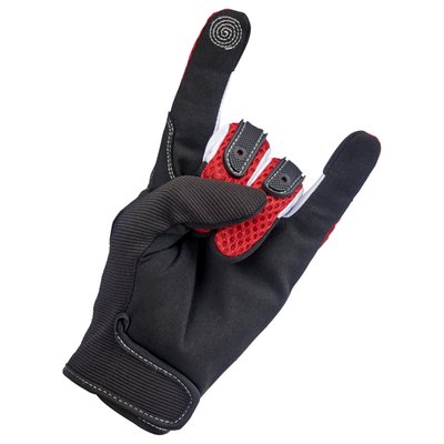 The Biltwell Anza gloves are 100-percent synthetic gloves that is built for aggressive off-road riding, but that doesn’t mean you can’t wear it on pavement. You can, and we know a bunch of high-performance street riders who do. The gloves combine comfort, durability, and function. A synthetic suede palm with two-way stretch ensures a snug fit, while the vented polyester back maximizes airflow. Flexible rubber knuckle guards add protection, and Lycra finger panels enhance dexterity. Conductive stitching allows smart screen use, and reinforced stitching boosts durability. A Velcro wrist wrap ensures a secure fit.