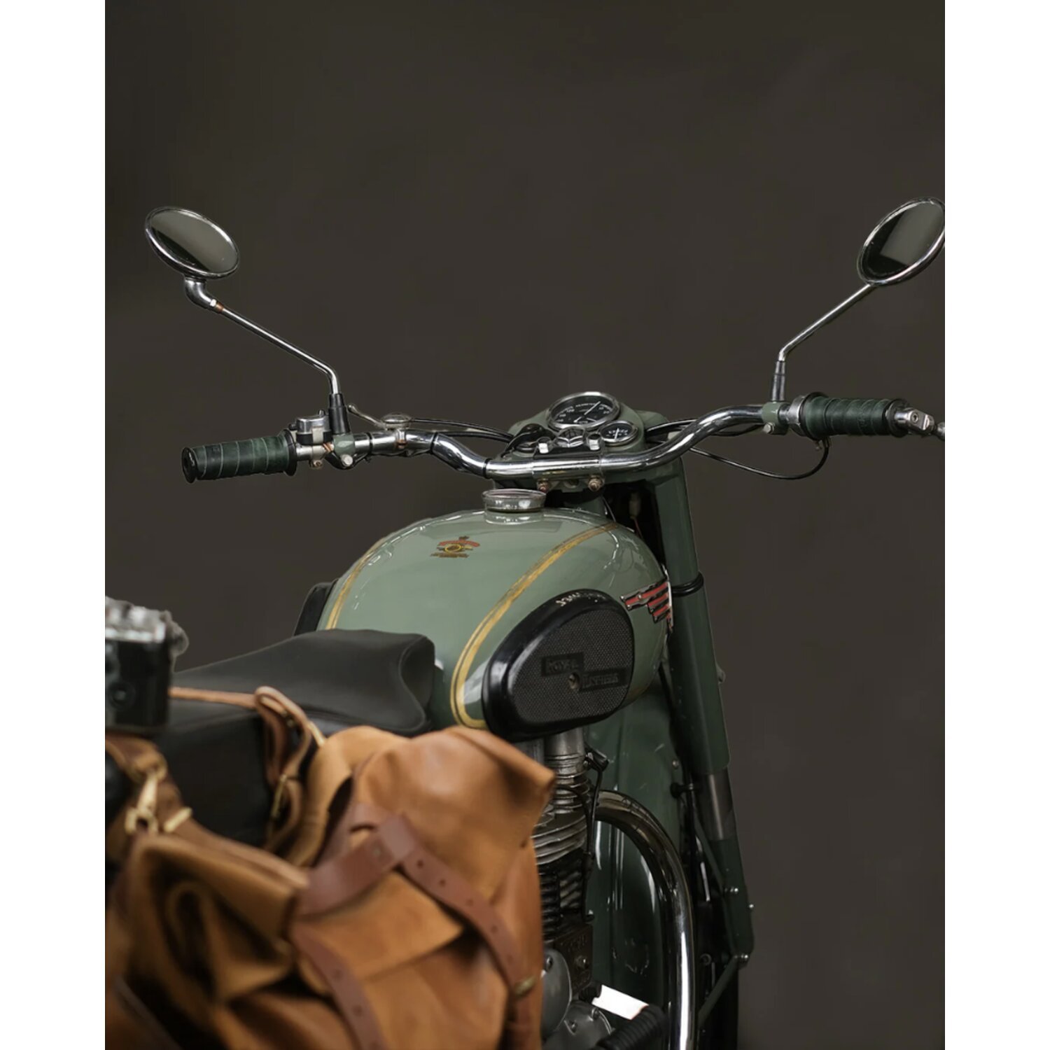 Trip Machine, leather handlebar grip wraps. Forest