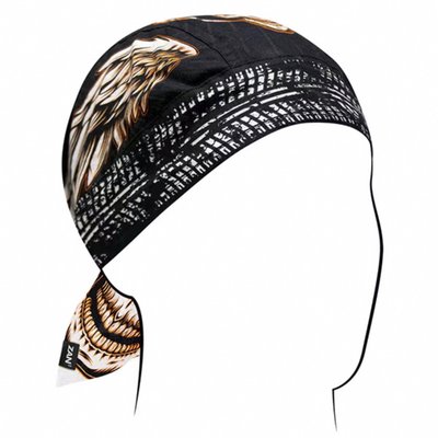 The ZANheadgear® Flydanna® is a bandanna that has been sectioned into 6 panels and transformed into a headwrap. By keeping sweat from a rider's eyes and preventing sweat and skin oils from soiling helmet liners, the Flydanna® works well as moisture barrier underneath a helmet. Additionally, the Flydanna® keeps hair from getting snagged on earrings or tangled in the wind. Black Paisley design. Material: 100% Cotton