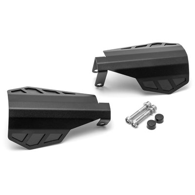 Matte black powder coated steel hand guards. Ready to fight wind, rain, flying debris and The Cold. Perfect to compliment long and hard ridden bikes. Complete with installation hardware. 