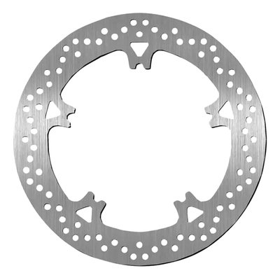 11.8" / 300mm OD. Open center with 6.7" BCD / 101.6mm hole to hole distance. Half moon bolt mount holes. Mounts with M8 x 1.25" x 23 shoulder bolt. 5mm thick. Mount style 'D'. 
OEM replacement reference 44553-06A. 

All SBS brake discs are made of a high quality stainless steel, alloyed with a high carbon content, to offer excellent brake performance and reliable stopping power in any condition. All brake discs are EU manufactured by craftsmen using high-end grinding machines for a perfectly flat disc that will work without noise or vibrations. 
- High quality stainless steel with high carbon content 
- Installs like stock 
- Perfect brake performance & stopping power under all conditions 
- Long life 
- High comfort level – no noise, no vibrations 
- High temperature resistance 
- Anti-corrosion treatment 
- Perfect suitable for all SBS brake pad compounds 
- Heat-treated stainless steel center hubs 