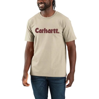 Relaxed Fit · 5 Oz/Yd² - 170 Gsm · 60% Cotton/40% Polyester · Lightweight Jersey Cotton/Poly Vortex · Short Sleeve · Rib Knit Crew Neck · Flat Two Needle Coverstitch Hem · Carhartt "Block Logo" Graphic Print On Front