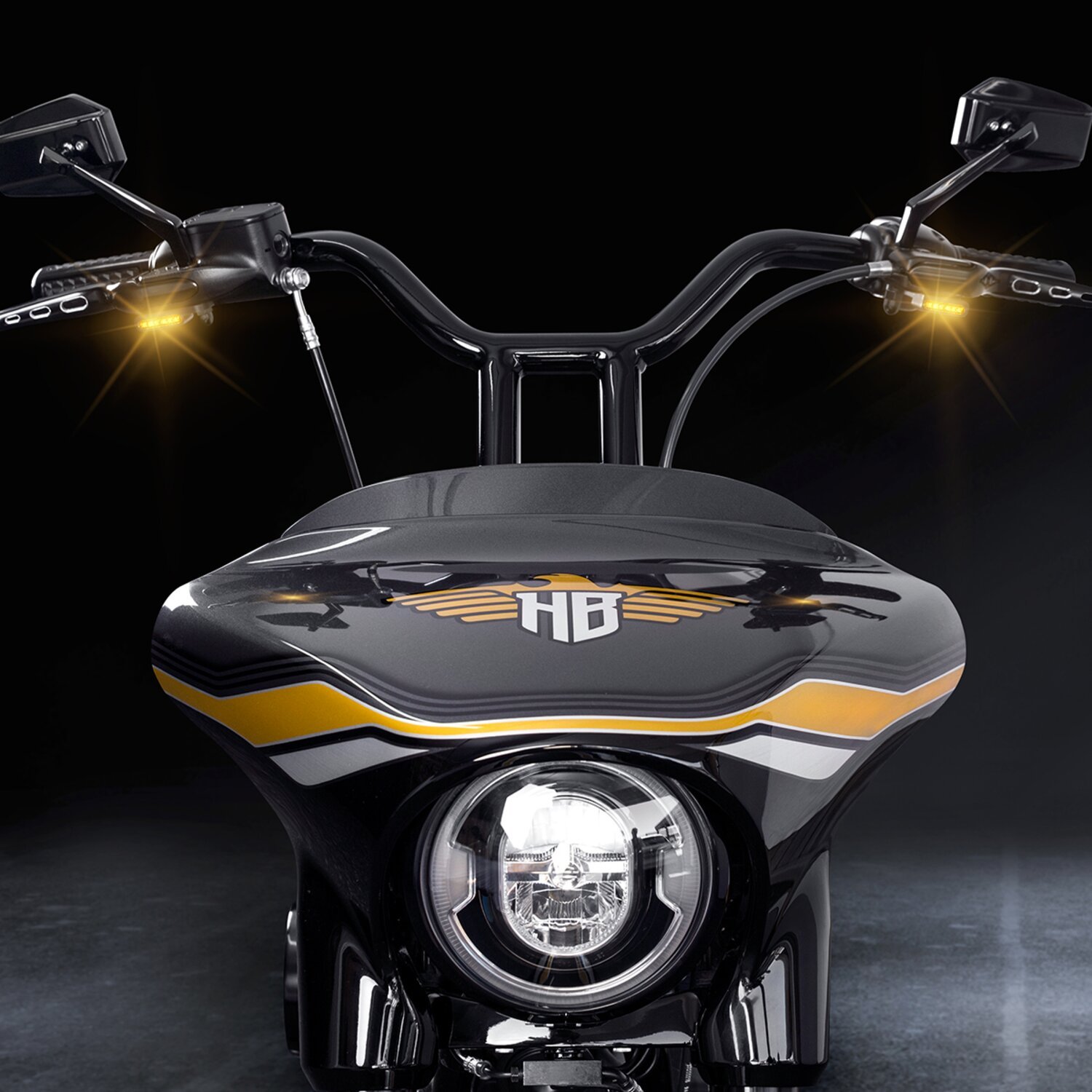 HeinzBikes, 'Stripes' below bar turn signals. Black with PL