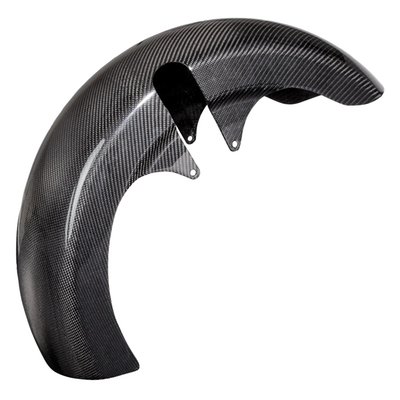 A lightweight carbon fiber full length front fender, designed for use with large custom 21" wide & 5.50" wide fat tire equipped Baggers. Direct bolt-on installation ease, requires no additional brackets. The notched sides and smooth flowing body lines give contoured curves, which show from any angle.
- 8" wide
- For use with 21" x 5.50" custom front wheels with 180mm tires
- Compatible with up to 14" oversized brake rotors
- Perfect for use with Arlen Ness' bolt-on Smooth steel fork boots for a full transition to a complete fat tire kit.
