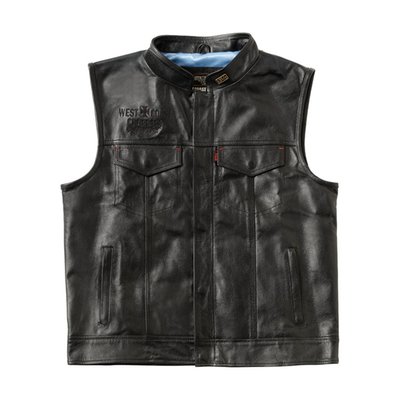 The West Coast Choppers x 13 ½ Dominator leather vest is the result of the collaboration with the guys of 13 ½ Company. The idea of this vest came alive when visiting Europe in 2023 and meet up with the guys from 13 1/2 and Motorcycle Storehouse. The result is a set of 3 riding vests made of leather, canvas and denim. All of each with cool little details and an inside lining with one of West Coast Choppers Finest copper bikes. Made of Buffalo Leather, the vest will even look better the more you wear it, with several inside and outside pockets with zippers or snap buttons. The fit of this vest is based on wearing it over a T-shirt, a sweater, or just as it is. If you want to wear it over a jacket, you might need a bigger size than usual. Look no further, this is your new favorite leather vest, which comes in an individual printed cardboard box.