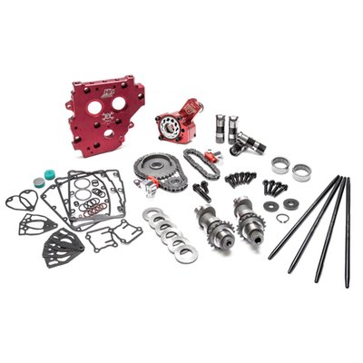 BULLETPROOF RACE SERIES CAMCHEST KIT!
FOR HYDRAULIC CHAIN TENSIONER CONVERSION UPGRADE

FEULING complete camchest kits include all necessary components from top to bottom of the camchest conveniently packaged under 1 part #.  These combination kits not only ensure each individual part is designed to work and function together but to do so in total harmony. These camchest kits take the guess work out of the ordering process and guarantees the engine builder maximum reliability, peak performance and the coolest engine and oil temperatures obtainable.  

RACE SERIES Complete Conversion Camchest Kits include: FEULING RACE SERIES high volume Oil pump, high flow Camplate, REAPER Series Conversion Camshafts, RACE SERIES hydraulic roller Lifters, One Piece Pushrods, Hydraulic tensioners pads and housings, Sprockets, Roller chains, Cam sprocket alignment spacers, Timken Bearings, Gaskets, O-rings, Exhaust gaskets, ARP fasteners, washers, moly paste, Loctite,  and hardware.

Camchest kits are available in FEULING HP+ and RACE SERIES combinations and with gear drive or chain drive REAPER camshafts. Fitments available for '99-'17 Twin Cam engines. 25-35 degree cooler engine temperatures, 15-30 degree cooler oil temperatures, 15-30 more pounds of oil pressure, quieter and smoother engine operation, eliminate wet sumping, blow by and oily air cleaners.

UPDATE YOUR OLD MECHANICAL STYLE CAMS AND TENSIONERS TO THE NEW HYDRAULIC STYLE TENSIONER SYSTEM

Conversion camshafts for ’99-’06 Twin Cam engines. These camshafts utilize the ’99-’06 inner cam journals with the ’07-’17 outer cam journals allowing the use of the ’07-’17 camplates, oil pump, hydraulic chain tensioners and chain drive system.


574 CAMS - Wicked power band for modified engines and an excellent bolt in for stock 96", 103" & 110" engines. This is a great all around camshaft with solid low end performance and mind blowing mid and top end power. Extremely smooth cam lobe design creates a very smooth valve-train motion. Responds very well to modified cylinder heads, increased compression ratio, performance exhaust and intake systems. Performance valve springs are required on ’99-’04 engines and performance pushrods and lifters are recommended. RPM 2,100 - 6,500
                                                                                                                                                                                                                                                                                 
 

 Note: Special Order Product only. 
To order please contact your MCS sales representative.