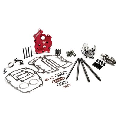 FEULING M8 WATER COOLED camchest kits include all necessary components from top to bottom of the camchest conveniently packaged under 1 part #.  These combination kits not only ensure each individual part is designed to work and function together but to do so in total harmony. These camchest kits take the guess work out of the ordering process and guarantees the engine builder maximum reliability, peak performance and the coolest engine and oil temperatures obtainable.

• Available in HP+ or RACE SERIES kits
• Quieter and smoother engine operation
• Increase oil pressure, scavenge volume and engine oil flow
• 30% more pressure gear volume over stock
• 53% more scavenge gear volume over stock
• 42% more scavenge volume with port sizing, matched passages and holes to the engine case
• 46% more oil volume to the crankshaft and connecting rod bearing
• 15-25 degree cooler engine temperatures
• 15-30 degree cooler oil temperatures 
• 10-30 more PSI of oil pressure
• Reduces wet sumping, blow by and oily air cleaners
• Magnets in oil pump to help protect gears and pressure relief valve
• Test results show 2 HP gain and 2 ft/lbs of TQ gain to the rear wheel on Milwaukee Eight
• NOTE: FEULING test results show a 50% reduction of engine sump oil level.


-HP+ SERIES Kits includes a billet 6061 aluminum high volume oil pump, FEULING HIGH FLOW camplate, HP+ Hydraulic roller lifters and cam installation kit.

465 Camchest kits are available in FEULING HP+ and RACE SERIES combinations with chain drive REAPER camshafts.

465 CAM - The 465 Reaper is an accelerator, producing solid bottom end performance with substantial gains above 2,800 RPM when compared to stock. This direct bolt in replacement for M8 engines can be used with stock valve springs, pushrods, lifters and exhaust. Will respond well with slip-on mufflers and or performance exhaust system and air cleaner. Use of performance  valve-springs is not required but may result in a quieter, smoother running valve-train See Feuling #1107. This cam will also respond well with increased bore and or compression.

Cam Part # 1343 

                   Valve Lift      Open        Close        Duration @ 50"    lift @ TDC        Lobe Centerline
Intake            .445         4 BTDC    23 ABDC                207                    .100                        99.5            
Exhaust        .465       50 BBDC    6 ATDC                  236                     .100                        112
RPM range: 1,850 - 5,950 Grind: 465 Overlap: 10 


Kits include: FEULING high volume Oil pump, HIGH FLOW billet Camplate, REAPER Series Camshaft, hydraulic roller lifters, fixed length pushrods, TIMKEN/KOYO cam bearing, rocker arm studs and nuts, gaskets, O-rings, ARP cam/crank fasteners, washers, moly lube and LOCTITE.

Due to the mass call volume & inquires with requests for the M8 oil pump back cover O-ring/seal groove, we’ve added the groove! (5/11/21). Although Feulings in house testing on healthy engines did not show a benefit. The O-ring may have potential benefits in certain circumstances such as engines with higher cylinder leak down, poor subseal O-ring seal, raised sump hole & or sump plug (see M8 PRO TIP below) & looser lifter to lifter bore clearances.

OIL LEVEL NOTE - DO NOT OVERFILL OIL TANK
It is important to get the correct hot oil level in your bike. Feuling recommends running the oil level 90%-99% full when hot.

Note: The M8 oil pick up port is on the right side of the engine. Letting the bike idle or warm up on the kickstand will naturally fill the engine case and skew the oil level in the tank. 

We recommend the following steps to achieve proper oil level:
1. Check cold oil level. 
2. Ride the bike until operating temperature is reached. 
3. Shut the bike off while still in the upright position. (This insures an accurate reading)
4. Once the bike is on the kickstand check oil level. 
5. Add or remove oil as needed.

HP+ camchest kit Fits: M8 water Cooled Engines


 

Feuling dOEs not recommend tuning beyond stock emissions standards.


 Note: Special Order Product only. 
To order please contact your MCS sales representative.
