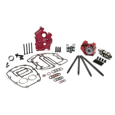 FEULING M8 OIL COOLED camchest kits include all necessary components from top to bottom of the camchest conveniently packaged under 1 part #.  These combination kits not only ensure each individual part is designed to work and function together but to do so in total harmony. These camchest kits take the guess work out of the ordering process and guarantees the engine builder maximum reliability, peak performance and the coolest engine and oil temperatures obtainable.

• RACE SERIES kit
• Quieter and smoother engine operation
• Increase oil pressure, scavenge volume and engine oil flow
• 27% more pressure and scavenge gear volume over stock
• 42% more scavenge volume with port sizing, matched passages and holes to the engine case
• 46% more oil volume to the crankshaft and connecting rod bearing
• 15-25 degree cooler engine temperatures
• 15-30 degree cooler oil temperatures 
• 10-30 more PSI of oil pressure
• Reduces wet sumping, blow by and oily air cleaners
• Magnets in oil pump to help protect gears and pressure relief valve
• Test results show 2 HP gain and 2 ft/lbs of TQ gain to the rear wheel on Milwaukee Eight
• NOTE: FEULING test results show a 50% reduction of engine sump oil level.

508 CAM - 'The Grim Reaper' Aggressive pulling power with a "nasty" sound. This camshaft revs up faster than the 521 grind, sounds nastier and pulls harder but is more difficult to tune.  The REAPER 508 grind will shine in 114" and larger cubic inch engines with added compression ratio. Ported cylinder heads are not required but will complement the cam and add even more pulling power throughout the range. The stock throttle body produces an excellent powerband and use of a high flow throttle body will increase peak power numbers. A high flow exhaust system and air cleaner is highly recommended for optimal performance.

NOTE: High Lift valve springs are required on stock cylinder heads, see FEULING BEEHIVE valve spring kit #1107 or #1108 . SE cylinder heads have high lift valvesprings and will accept the 521 grind cam. Heavy Duty one piece pushrods are also highly recommended see #4087.

Due to the mass call volume & inquires with requests for the M8 oil pump back cover O-ring/seal groove, we’ve added the groove! (5/11/21). Although Feulings in house testing on healthy engines did not show a benefit. The O-ring may have potential benefits in certain circumstances such as engines with higher cylinder leak down, poor subseal O-ring seal, raised sump hole & or sump plug (see M8 PRO TIP below) & looser lifter to lifter bore clearances.

Part # 1349 RPM range 2,250 - 5,900. Grind: 508

                   Valve Lift        Open               Close         Duration @ 50"    lift @ TDC        Lobe Centerline
Intake            .508          21.5 BTDC       36 ABDC                231                      .180                        97.5           
Exhaust         .511           45 BBDC          9 ATDC                  243                      .146                       104.25
Overlap: 30.5 


DISCLAIMER: NOT LEGAL FOR SALE OR USE IN CALIFORNIA ON ANY POLLUTION CONTROLLED MOTOR VECHICLE


Kits include: FEULING high volume Oil pump, HIGH FLOW billet Camplate, REAPER Series Camshaft, short travel hydraulic roller lifters, fixed length pushrods, TIMKEN/KOYO cam bearing, rocker arm studs and nuts, gaskets, O-rings, ARP cam/crank fasteners, washers, moly lube and LOCTITE.

-RACE SERIES Kits include a RACE SERIES oiling system: billet 7075 oil pump, RACE SERIES lifters, HIGH FLOW billet 7075 aluminum camplate.
• Billet 7075 aluminum oil pump which is 50% harder and stronger than the factory pump holding tighter tolerances under temperature, deeper scavenge kidneys over HP+ oil pump.
• Deeper scavenge kidney ports over the HP+ series for even more scavenge flow volume
• RACE SERIES hydraulic lifters have a full .200" of total travel designed with a slower bleed down rate to handle heavy valve spring pressures, increase engine RPM before valve float and feature increased roller clearance for steep ramped camshafts and clearance for the M8 front exhaust camshaft lobe flange.


OIL LEVEL NOTE - DO NOT OVERFILL OIL TANK
It is important to get the correct hot oil level in your bike. Feuling recommends running the oil level 90%-99% full when hot.

Note: The M8 oil pick up port is on the right side of the engine. Letting the bike idle or warm up on the kickstand will naturally fill the engine case and skew the oil level in the tank. 

We recommend the following steps to achieve proper oil level:
1. Check cold oil level. 
2. Ride the bike until operating temperature is reached. 
3. Shut the bike off while still in the upright position. (This insures an accurate reading)
4. Once the bike is on the kickstand check oil level. 
5. Add or remove oil as needed.

RS camchest kit Fits: M8 Oil Cooled Engines


 

Feuling dOEs not recommend tuning beyond stock emissions standards.
 Note: Special Order Product only. 
To order please contact your MCS sales representative.