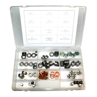 Manufactured from 303 stainless steel. 
Kit include quantity 5 of an assortment of 18 & 12 mm bungs, plugs anti-seize compound and copper washers. 
Includes: 
18mm bungs - 3/8". 
18mm bungs - 1/2" with step. 
18mm bungs - 1" angled. 
18mm bungs - 1" straight. 
18mm plugs - 1" Hex head. 
18mm plugs - 5/16" Allen head. 
18mm copper crush washers (Qty. 10). 
12mm bungs - 5/16" with step. 
12mm bungs - 1/2". 
12mm plugs - 5/8" Hex head. 
12mm plugs - 6mm Allen head. 
Anti-Seize compound packets (Qty. 10). 