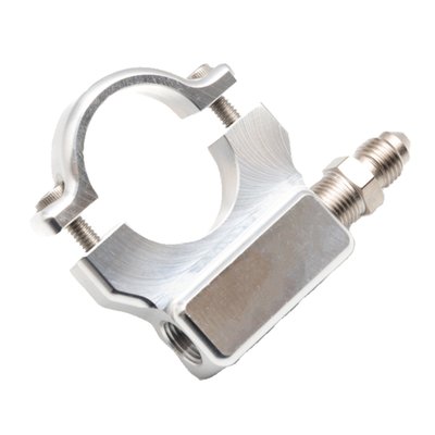 Raw machined aluminum finish.
Used to install a 1.5" (38mm) oil pressure gauge to the handlebar. With 1/8 NPT treaded adapter. Manufactured of 6061 billet aluminum and comes with stainless Allen head bolts and a 1/8 NPT to -3AN adapter fitting.
USA made.