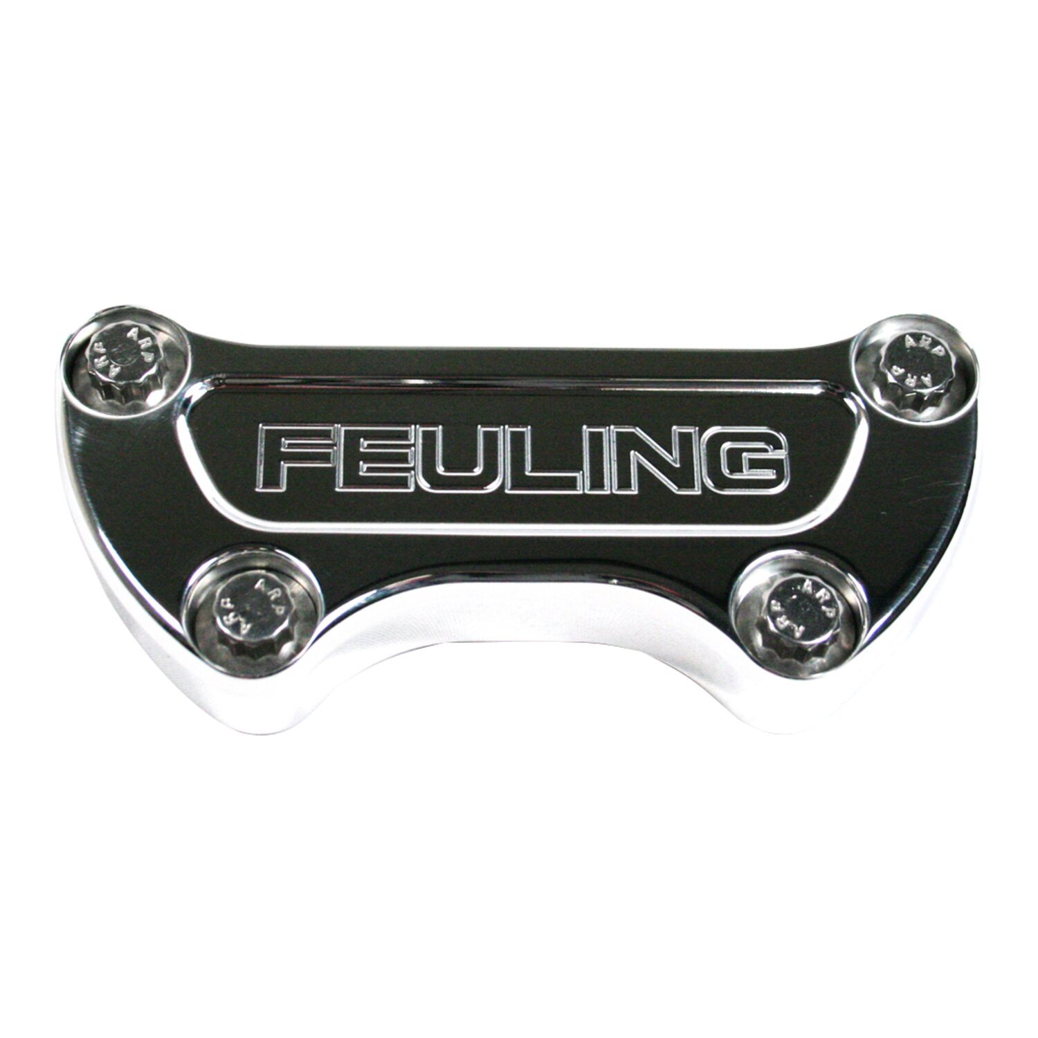 Feuling, handlebar top clamp. Feuling Logo, Silver, Polished