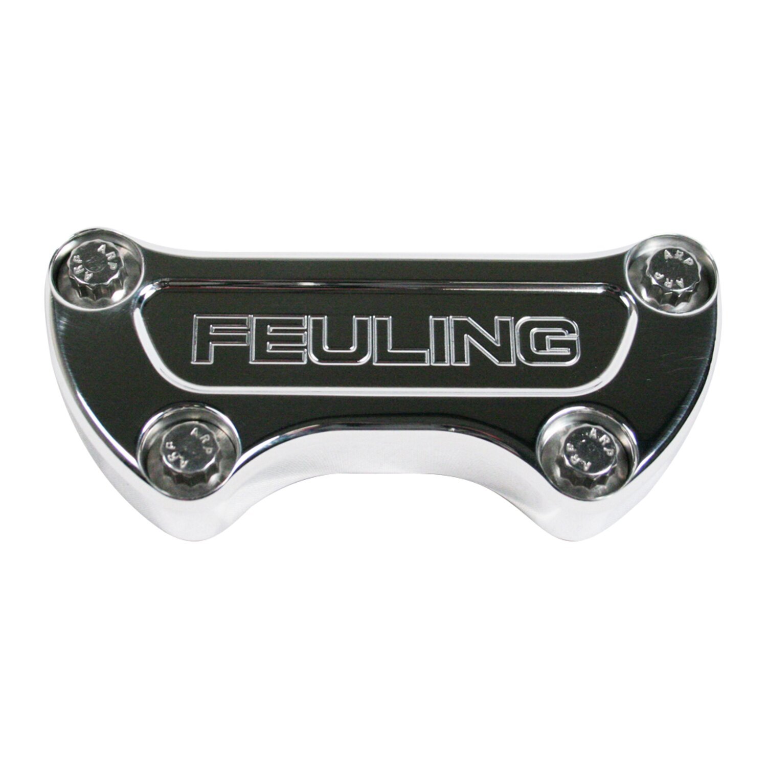 Feuling, handlebar top clamp. Feuling Logo, Silver, Chrome