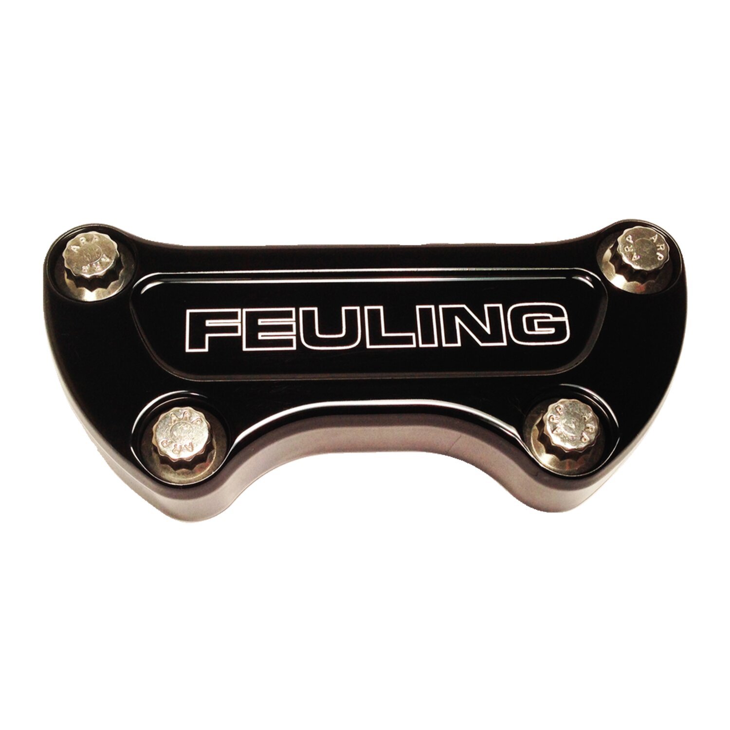 Feuling, handlebar top clamp. Feuling Logo. Black CC, Anodized