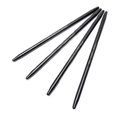 For Feuling 518 EVO Cam grind (588029), 0.020" shorter than stock. 
Lengths: Front Intake - 11.050", Rear Intake - 11.015", Front Exhaust - 11.300", Rear Exhaust - 11.200". 

Fixed Length one-piece, which makes them stronger than adjustable pushrods. Made of 4130 chrome moly with swedged formed ends. Heavy duty 7/16 diameter tube with 0.165" wall thickness, precision concentricity, heat treated with a black oxide finish. Designed to eliminate pushrod flex, reduce valve-train harmonics and increase valve lift. Quick install pushrods are easier to use, however they cannot compare to a solid pushrod for strength and durability. 
Note: Since these pushrods fixed lengths they cannot be adjusted for other cams / engine set-ups than what they are designed for. 

