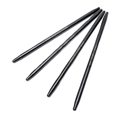 Stock OEM replacement. For Feuling 543 Evo cam (588030) and others with stock base circles. 

Fixed Length one-piece, which makes them stronger than adjustable pushrods. Made of 4130 chrome moly with swedged formed ends. Heavy duty 7/16 diameter tube with 0.165" wall thickness, precision concentricity, heat treated with a black oxide finish. Designed to eliminate pushrod flex, reduce valve-train harmonics and increase valve lift. Quick install pushrods are easier to use, however they cannot compare to a solid pushrod for strength and durability. 
Note: Since these pushrods fixed lengths they cannot be adjusted for other cams / engine set-ups than what they are designed for. 