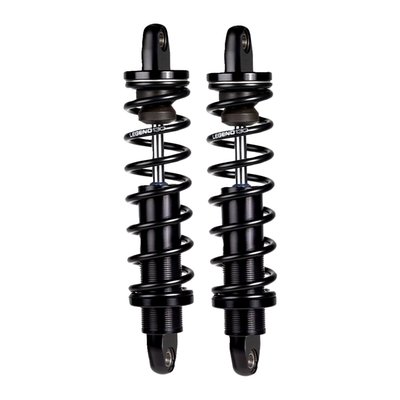 In a black Type III hard coat anodized finish.
Stepless preload, no adjustable rebound.
Touring-specific shock absorbers with coil spring rates designed to provide superior ride comfort, improved performance, and increased resistance to bottoming for all-day comfort. Adjusts by hand, no tools needed. Easy installation and alignment, provided by spherical bearings on both top and bottom mounting points. High-flow piston reacts quickly for improved fluid flow management. Deflective disc valving self-adjusts to frequency and ensures controlled performance. Low friction sealing system and sliding bearings for improved performance and feel.
Note: Standard duty is recommended for a rider/passenger/gear total weight below 500lbs. (227kg). Heavy Duty application is recommended for over 500lb. (227kg) rider and passenger total weight.
