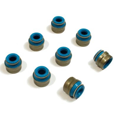 High quality Viton valve seals designed to handle high engine temperatures with a built in spring loaded wiper to clean excess oil from valve stem with minimal friction. Includes 8 seals. 
OEM replacement reference 18687-01K. 