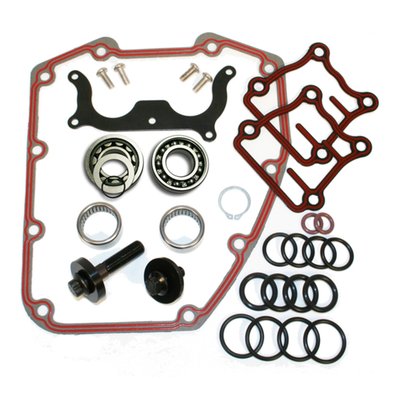 Lower end Quick Change kit for chain driven cams. 
Includes: 
Quick change gasket kit, Timken inner and outer cam bearings replacing H-D #8983 & HD #8990A, bearing retainer plate & hardware, crank and cam bolts, camshaft retaining ring, moly lube and Loctite. 
Complete as shown.

