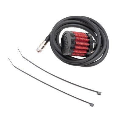 Replacement breather/line kit for all Feuling vented dipsticks. Includes breather line, filter element, female quick disconnect breather line fitting and zip ties.
Note: Feuling in house testing shows venting the air cleaner to atmosphere may be problematic resulting in oil carry over/misting out of the breathers. When air filter venting is accompanied with the use of oil tank venting such as the Feuling vented dipstick and or a vented transmission top cover the oil carry over/misting can be increased.