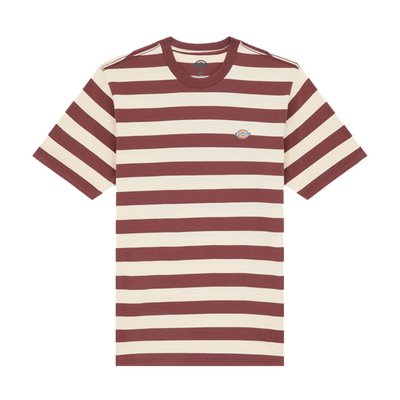 The Dickies Rivergrove t-shirt is a regular fit short sleeved t-shirt. The classic crewneck t-shirt made of BCI certified cotton jersey, featuring the woven Dickies label on the chest and all-over horizontal block stripes. A simple soft cotton T-shirt with a collegiate feel.