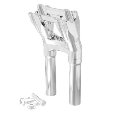 Raw machined aluminum uncoated finish. 
Fits models with 1-1/8" (28mm) handlebar clamping area.
Sold without top clamp, the top clamp (top plate) is sold separately depending on application.  
The 'Kickback style' moves the handlebar 1.5" (38mm) towards the rider. 
These isolated risers are designed to be solid-mounted to the top triple tree and are installed with the supplied billet bushings. This creates a much more rigid bar setup, allowing for improved control and far greater use of your bike's suspension and braking capabilities. As for vibration dampening, the rubber bushings are relocated just below the handlebar. There they are placed inside the riser mid-section. The proprietary use of these rubber isolators drastically reduces the amount of unwanted movement at the bushings. This creates a much more solid bar feel, giving you greater confidence in your bike's handling. You'll notice the difference of a hard-mounted riser legs and relocated rubber isolators right away. 
- Far less vibration than rigid mounted risers and a much better bar feel.
- Bottom clamp has an opening to accommodate hidden wiring 
- Top clamp ((top Plate) must be purchased separately depending on your application 
- 3.5" center to center for standard OEM H-D fitment 
- Bushing life is increased, maintenance lowered 
- Wiring slot in the center of the riser body allows for easy installation and clean wiring. 
Note: Sold without top clamp, the top clamp (top plate) is sold separately depending on application.
Note: Kraus Isolated Risers are designed and engineered for universal fitment. Some modification may be required depending upon application. This product is NOT compatible with models that include integrated bar clamps on the triple tree top clamp.
Note: Kraus Isolated Risers are a modular construction. You can run them without legs or swap out the risers legs for optional available lengths should you decide to run a shorter/taller rise down the line. See the 'optional Isolated Riser legs' for 4 available lengths between 3.5" (89mm) to 9.5" (241mm) tall. 