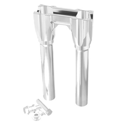 Raw machined aluminum finish. 
With 1" (25.4mm) diameter handlebar clamp area. 
Sold without top clamp, the top clamp (top plate) is sold separately depending on application. 
These isolated risers are designed to be solid-mounted to the top triple tree and are installed with the supplied billet bushings. This creates a much more rigid bar setup, allowing for improved control and far greater use of your bike's suspension and braking capabilities. As for vibration dampening, the rubber bushings are relocated just below the handlebar. There they are placed inside the riser mid-section. The proprietary use of these rubber isolators drastically reduces the amount of unwanted movement at the bushings. This creates a much more solid bar feel, giving you greater confidence in your bike's handling. You'll notice the difference of a hard-mounted riser legs and relocated rubber isolators right away. 
- Far less vibration than rigid mounted risers and a much better bar feel.
- Bottom clamp has an opening to accommodate hidden wiring 
- Top clamp ((top Plate) must be purchased separately depending on your application 
- 3.5" center to center for standard OEM H-D fitment 
- Bushing life is increased, maintenance lowered 
- Wiring slot in the center of the riser body allows for easy installation and clean wiring. 
Note: Sold without top clamp, the top clamp (top plate) is sold separately depending on application.
Note: Kraus Isolated Risers are designed and engineered for universal fitment. Some modification may be required depending upon application. This product is NOT compatible with models that include integrated bar clamps on the triple tree top clamp.
Note: Kraus Isolated Risers are a modular construction. You can run them without legs or swap out the risers legs for optional available lengths should you decide to run a shorter/taller rise down the line. See the 'optional Isolated Riser legs' for 4 available lengths between 3.5" (89mm) to 9.5" (241mm) tall. 