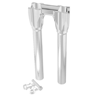 Raw machined aluminum finish. 
With 1" (25.4mm) diameter handlebar clamp area. 
Sold without top clamp, the top clamp (top plate) is sold separately depending on application. 
These isolated risers are designed to be solid-mounted to the top triple tree and are installed with the supplied billet bushings. This creates a much more rigid bar setup, allowing for improved control and far greater use of your bike's suspension and braking capabilities. As for vibration dampening, the rubber bushings are relocated just below the handlebar. There they are placed inside the riser mid-section. The proprietary use of these rubber isolators drastically reduces the amount of unwanted movement at the bushings. This creates a much more solid bar feel, giving you greater confidence in your bike's handling. You'll notice the difference of a hard-mounted riser legs and relocated rubber isolators right away. 
- Far less vibration than rigid mounted risers and a much better bar feel.
- Bottom clamp has an opening to accommodate hidden wiring 
- Top clamp ((top Plate) must be purchased separately depending on your application 
- 3.5" center to center for standard OEM H-D fitment 
- Bushing life is increased, maintenance lowered 
- Wiring slot in the center of the riser body allows for easy installation and clean wiring. 
Note: Sold without top clamp, the top clamp (top plate) is sold separately depending on application.
Note: Kraus Isolated Risers are designed and engineered for universal fitment. Some modification may be required depending upon application. This product is NOT compatible with models that include integrated bar clamps on the triple tree top clamp.
Note: Kraus Isolated Risers are a modular construction. You can run them without legs or swap out the risers legs for optional available lengths should you decide to run a shorter/taller rise down the line. See the 'optional Isolated Riser legs' for 4 available lengths between 3.5" (89mm) to 9.5" (241mm) tall. 