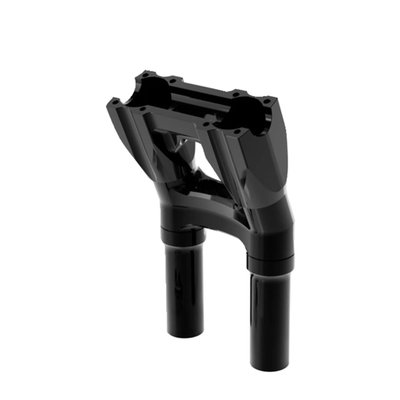 Black anodized finish. 
With 1" (25.4mm) diameter handlebar clamp area. 
Sold without top clamp, the top clamp (top plate) is sold separately depending on application. 
This 'Kickback style' moves the handlebar 1.5" (38mm) towards the rider. 
These isolated risers are designed to be solid-mounted to the top triple tree and are installed with the supplied billet bushings. This creates a much more rigid bar setup, allowing for improved control and far greater use of your bike's suspension and braking capabilities. As for vibration dampening, the rubber bushings are relocated just below the handlebar. There they are placed inside the riser mid-section. The proprietary use of these rubber isolators drastically reduces the amount of unwanted movement at the bushings. This creates a much more solid bar feel, giving you greater confidence in your bike's handling. You'll notice the difference of a hard-mounted riser legs and relocated rubber isolators right away. 
- Far less vibration than rigid mounted risers and a much better bar feel.
- Bottom clamp has an opening to accommodate hidden wiring 
- Top clamp ((top Plate) must be purchased separately depending on your application 
- 3.5" center to center for standard OEM H-D fitment 
- Bushing life is increased, maintenance lowered 
- Wiring slot in the center of the riser body allows for easy installation and clean wiring. 
Note: Sold without top clamp, the top clamp (top plate) is sold separately depending on application.
Note: Kraus Isolated Risers are designed and engineered for universal fitment. Some modification may be required depending upon application. This product is NOT compatible with models that include integrated bar clamps on the triple tree top clamp.
Note: Kraus Isolated Risers are a modular construction. You can run them without legs or swap out the risers legs for optional available lengths should you decide to run a shorter/taller rise down the line. See the 'optional Isolated Riser legs' for 4 available lengths between 3.5" (89mm) to 9.5" (241mm) tall. 