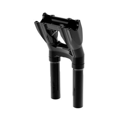 Black anodized finish. 
With 1" (25.4mm) diameter handlebar clamp area. 
Sold without top clamp, the top clamp (top plate) is sold separately depending on application. 
This 'Kickback style' moves the handlebar 1.5" (38mm) towards the rider. 
These isolated risers are designed to be solid-mounted to the top triple tree and are installed with the supplied billet bushings. This creates a much more rigid bar setup, allowing for improved control and far greater use of your bike's suspension and braking capabilities. As for vibration dampening, the rubber bushings are relocated just below the handlebar. There they are placed inside the riser mid-section. The proprietary use of these rubber isolators drastically reduces the amount of unwanted movement at the bushings. This creates a much more solid bar feel, giving you greater confidence in your bike's handling. You'll notice the difference of a hard-mounted riser legs and relocated rubber isolators right away. 
- Far less vibration than rigid mounted risers and a much better bar feel.
- Bottom clamp has an opening to accommodate hidden wiring 
- Top clamp ((top Plate) must be purchased separately depending on your application 
- 3.5" center to center for standard OEM H-D fitment 
- Bushing life is increased, maintenance lowered 
- Wiring slot in the center of the riser body allows for easy installation and clean wiring. 
Note: Sold without top clamp, the top clamp (top plate) is sold separately depending on application.
Note: Kraus Isolated Risers are designed and engineered for universal fitment. Some modification may be required depending upon application. This product is NOT compatible with models that include integrated bar clamps on the triple tree top clamp.
Note: Kraus Isolated Risers are a modular construction. You can run them without legs or swap out the risers legs for optional available lengths should you decide to run a shorter/taller rise down the line. See the 'optional Isolated Riser legs' for 4 available lengths between 3.5" (89mm) to 9.5" (241mm) tall. 