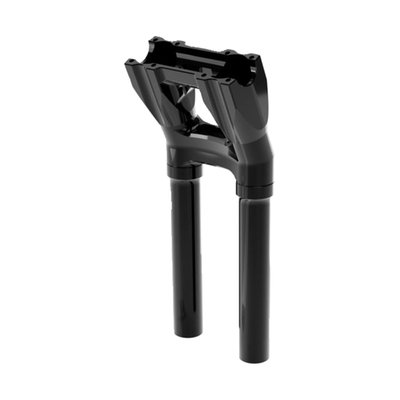 Black anodized finish. 
With 1" (25.4mm) diameter handlebar clamp area. 
Sold without top clamp, the top clamp (top plate) is sold separately depending on application. 
This 'Kickback style' moves the handlebar 1.5" (38mm) towards the rider. 
These isolated risers are designed to be solid-mounted to the top triple tree and are installed with the supplied billet bushings. This creates a much more rigid bar setup, allowing for improved control and far greater use of your bike's suspension and braking capabilities. As for vibration dampening, the rubber bushings are relocated just below the handlebar. There they are placed inside the riser mid-section. The proprietary use of these rubber isolators drastically reduces the amount of unwanted movement at the bushings. This creates a much more solid bar feel, giving you greater confidence in your bike's handling. You'll notice the difference of a hard-mounted riser legs and relocated rubber isolators right away. 
- Far less vibration than rigid mounted risers and a much better bar feel.
- Bottom clamp has an opening to accommodate hidden wiring 
- Top clamp ((top Plate) must be purchased separately depending on your application 
- 3.5" center to center for standard OEM H-D fitment 
- Bushing life is increased, maintenance lowered 
- Wiring slot in the center of the riser body allows for easy installation and clean wiring. 
Note: Sold without top clamp, the top clamp (top plate) is sold separately depending on application.
Note: Kraus Isolated Risers are designed and engineered for universal fitment. Some modification may be required depending upon application. This product is NOT compatible with models that include integrated bar clamps on the triple tree top clamp.
Note: Kraus Isolated Risers are a modular construction. You can run them without legs or swap out the risers legs for optional available lengths should you decide to run a shorter/taller rise down the line. See the 'optional Isolated Riser legs' for 4 available lengths between 3.5" (89mm) to 9.5" (241mm) tall. 