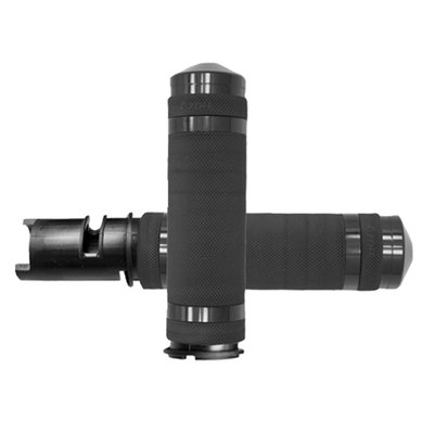 Similar to the Avon air cushioned grips, the Air-SS incorporates a system of air pockets inside the grip to dampen vibration, but Air-SS grip does not have any surface bumps but a consistent surface diameter. Complete with an grip-enhancing knurled texture with 6061 billet aluminum end caps and collars. 
- For 1 inch handlebars 
- Fly-by-wire. 
Dimensions: Inside length = 4.600" OD = 1.500"