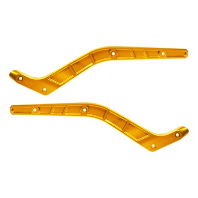 With holes for turn signals.
Gold anodized CNC machined billet aluminum.
The Low Rider is a cool bike but there is nothing that should hold you back to subzero it. Perfect example are these pieces of art, CNC machined from billet aluminum by Italian craftsmen/artists. Fender struts were never much to get exited about... until now!
OEM replacement reference 59500860/59500863/ (wrinkle black) and 59500999/59500998 (wrinkle black)