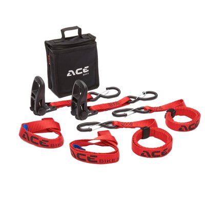Perfect for securing any type of motorcycle during transport. The solid plasticized hooks are provided with resilient locking clips for extra security. The heavy duty Ratchets and extra strong 25mm wide PES webbing, guarantees durability and heavy-duty work load. This Ratchet Kit comes with a solid carrying bag for easy storage, Velcro strap binders and 2 Loops Essential to create a hook point on your motorcycle anywhere you want. 
- Heavy duty plasticized hooks 
- Resilient locking clips for extra security 
- Strap length 140cm 
- Strap width 25mm 
- Load capacity 350 daN. 
Includes: 
- 2x Ratchet Pro
- 2x 140 cm webbing with hooks
- 2x Velcro strap binder
- 2x Loops Essential
- 1x Storage bag 
