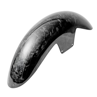Forged carbon.
Made from chopped carbon fiber strands mixed with resin and compressed in a mold. The result is a material that looks more like marble or camouflage, without a directional weave.
Carbon fiber front fender. Ultra light weight, just around 600 grams, and manufactured from highest quality pure carbon fiber. This makes this fender a must have add-on for any performance bagger. It shaves-off up to 4kg in weight when compared to the stock steel fender. Comes pre-drilled with fender spacers for a quick bolt-on application. EU made.
- Ultra light weight at around 600 grams
- Up to 4 kg. lighter than the stock steel fender
- Manufactured from top quality carbon fiber
- Gloss UV stable surface
- Mounting holes are pre-drilled
- Bolt-on replacement for stock front fender
- It is advised installation is done by a capable mechanic