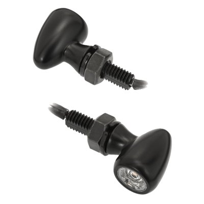 ECE R148 approved, for rear use only. 12V. Includes taillight, brake light and turn signal function. M8 threaded. Aluminum housing. PMMS (Acrylic) lenses. With braided wiring and 3.9mm bullet connectors for universal use. 
- M8 threaded 
- Yellow wire Turn signal: 1.2W 
- Brown wire Taillight: 0.5W 
- Red wire Brake light: 1.2W (red wire) 
- Black wire: Ground 
- Dimensions: 18mm wide x 44mm high x 25.5mm deep. 
Note: See style matching 708792 Pico turn signal set, for front use. 